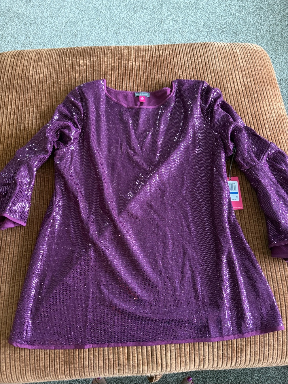 Vince Camuto Purple Sequin Long-Sleeve Women's Top